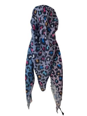 Lavender - shaded leopard pattern  - long kerchief back - soft fringes pretied tichel (BBS) w/band sewn in