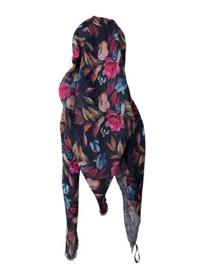 Black/olive - Autumn pretty leaves  - long kerchief back - soft fringes pretied tichel (BBS) w/band sewn in