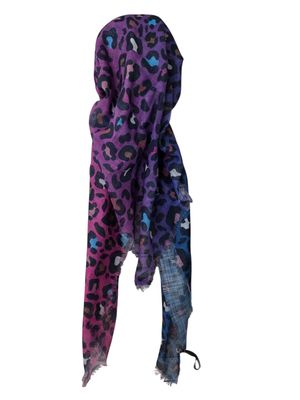 Purple - shaded leopard pattern  - long kerchief back - soft fringes pretied tichel (BBS) w/band sewn in