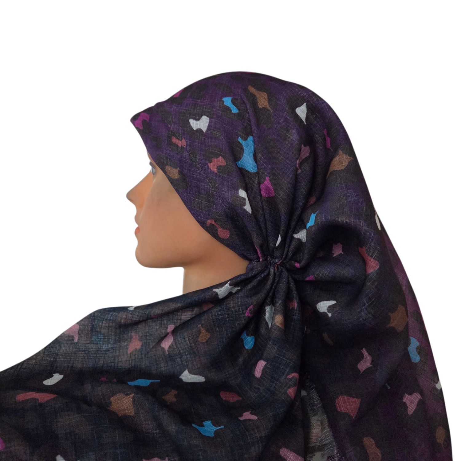 Wine - shaded leopard pattern  - long kerchief back - soft fringes pretied tichel (BBS) w/band sewn in