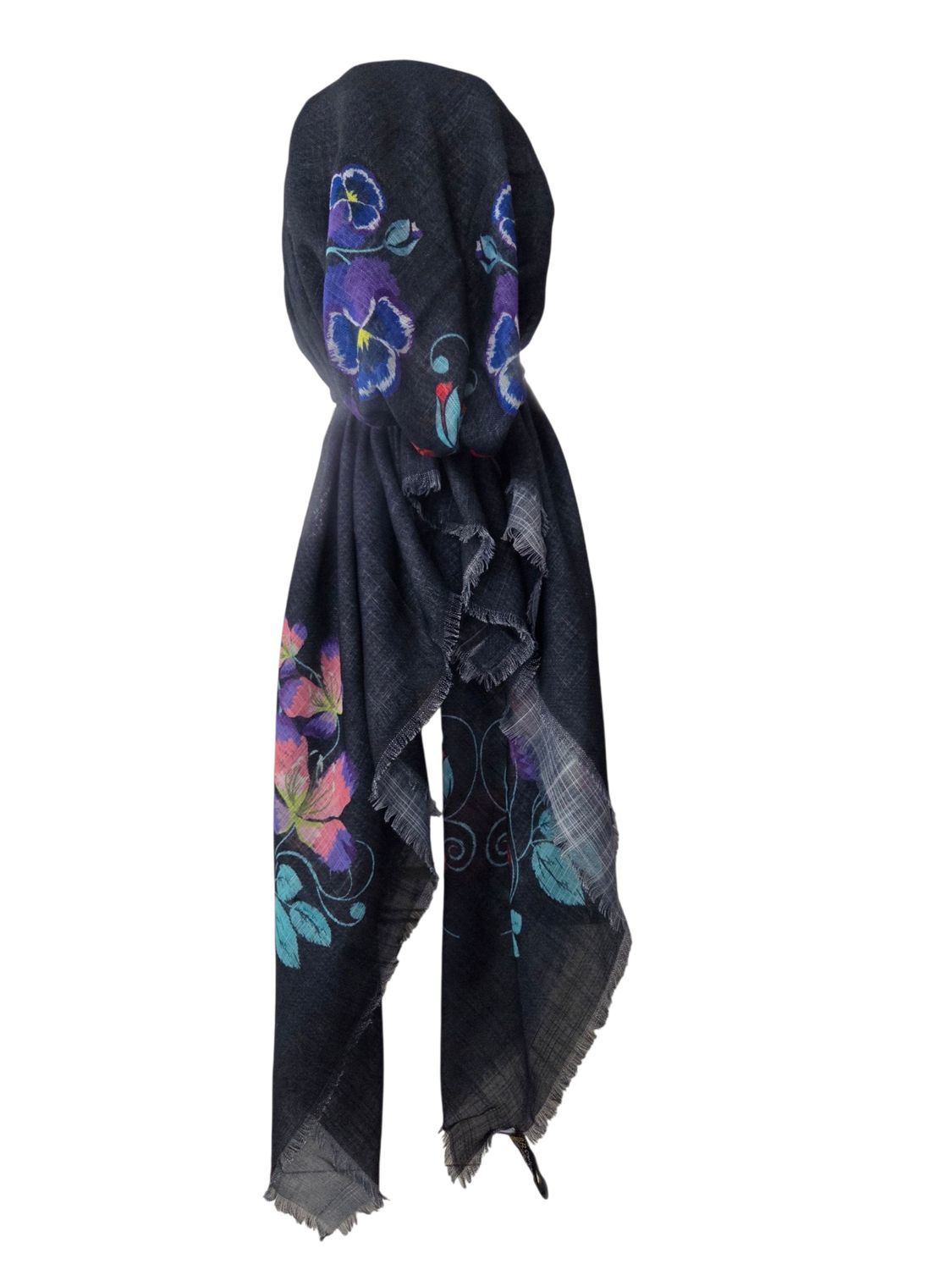 Black floral whispers - soft fringes pretied tichel