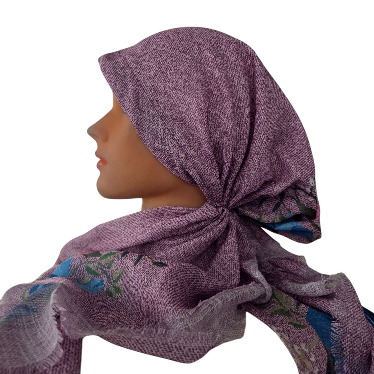 Mauve floral whispers - soft fringes pretied tichel