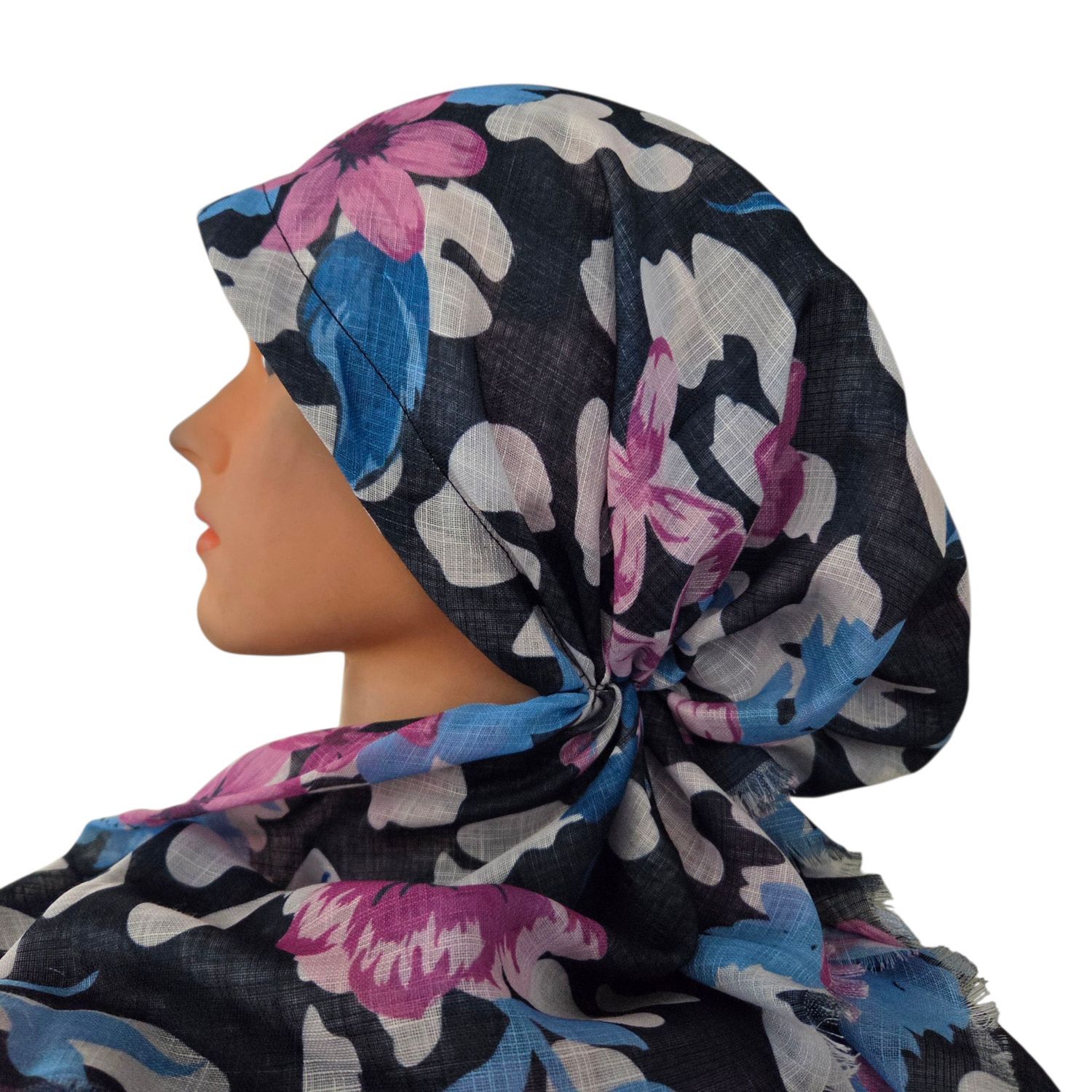 Black botanic breeze - soft fringes pretied tichel