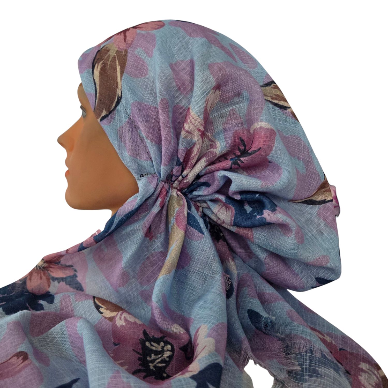 Sky blue botanic breeze - soft fringes pretied tichel