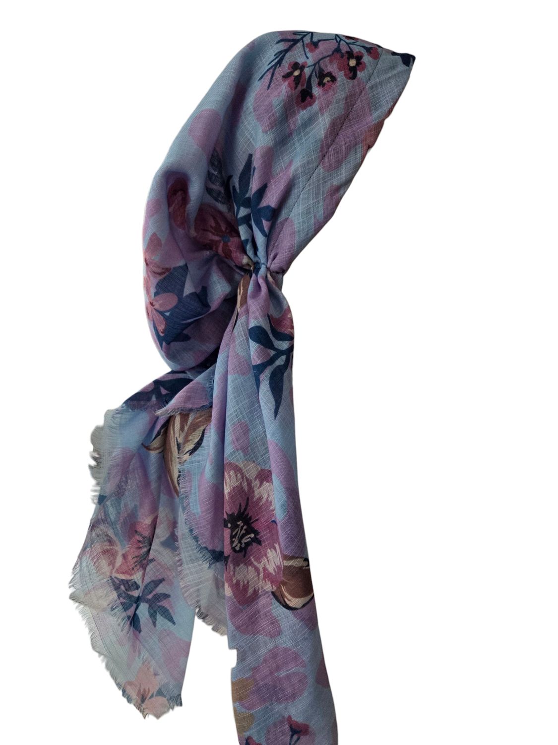 Sky blue botanic breeze - soft fringes pretied tichel