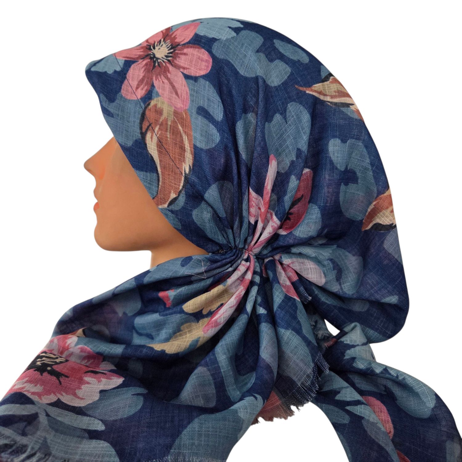 Denim botanic breeze - soft fringes pretied tichel