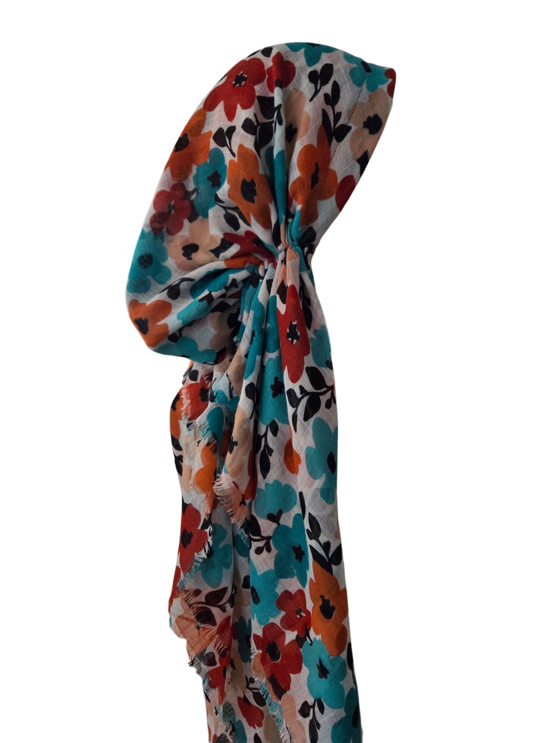 Oranges seasonally colored floral - soft fringes pretied tichel