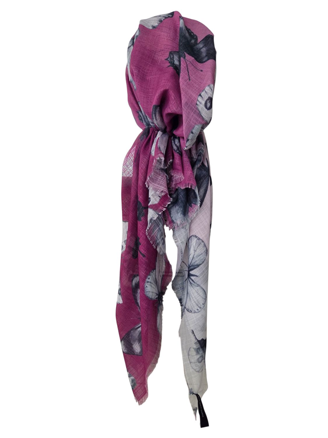 Fuchsia shaded w/butterflies - soft fringes pretied tichel