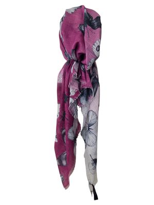 Fuchsia shaded w/butterflies - soft fringes pretied tichel