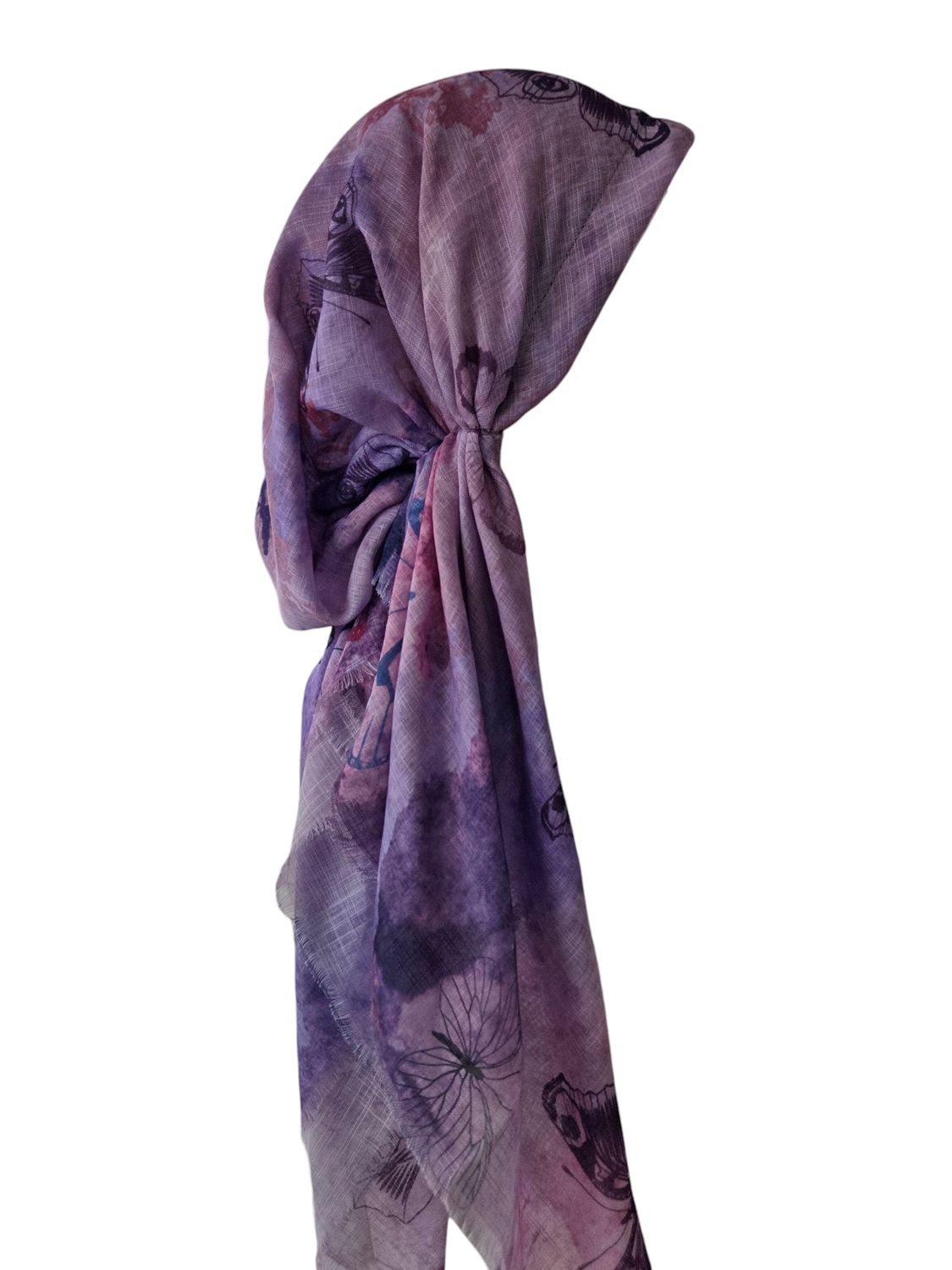 Pinks shaded w/butterflies - soft fringes pretied tichel