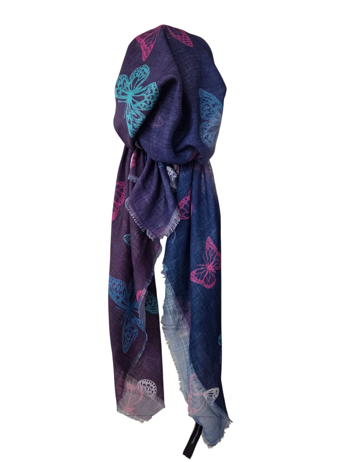 Eggplant shaded w/butterflies - soft fringes pretied tichel