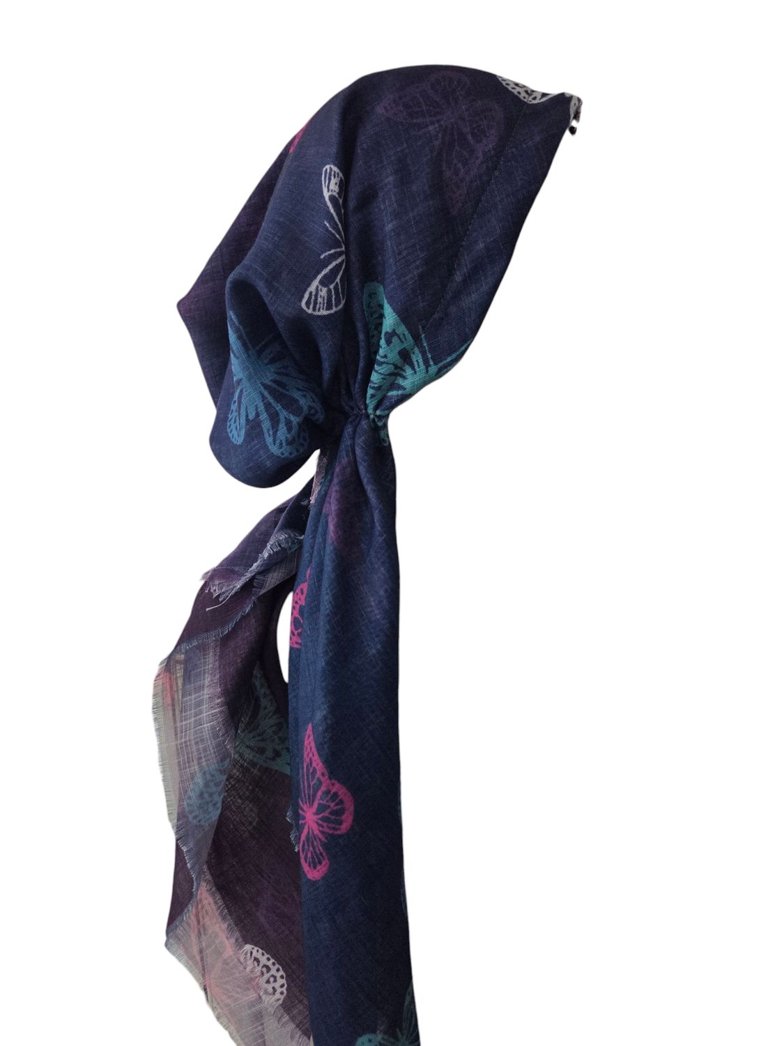 Eggplant shaded w/butterflies - soft fringes pretied tichel