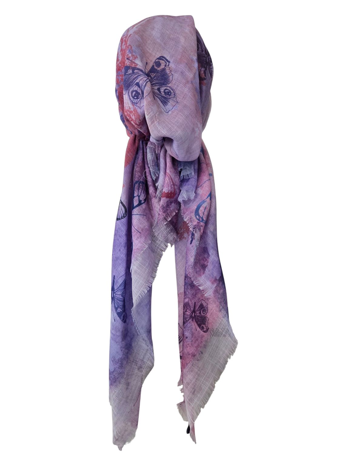 Pinks shaded w/butterflies - soft fringes pretied tichel