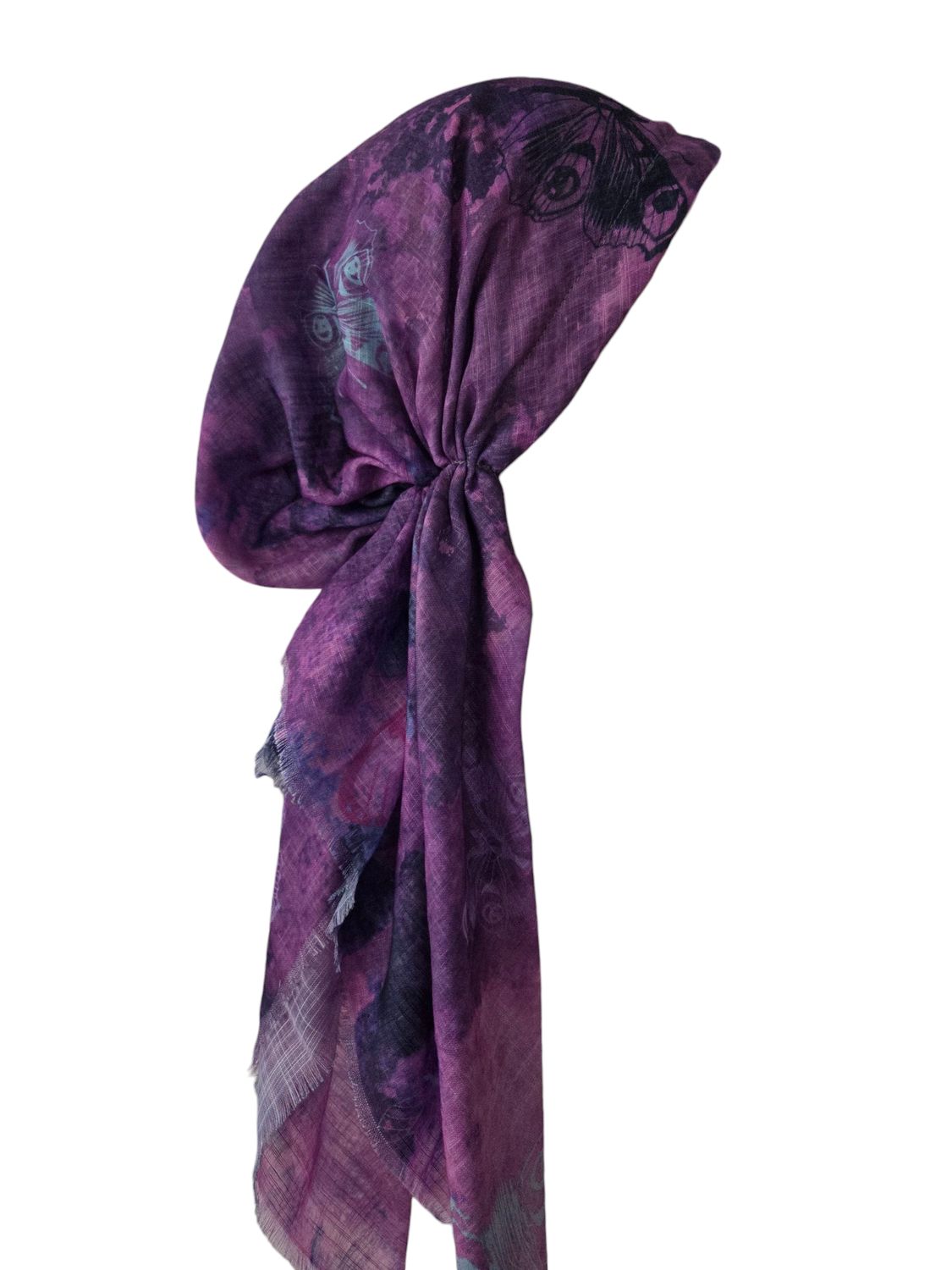 Dark pink shaded w/butterflies - soft fringes pretied tichel