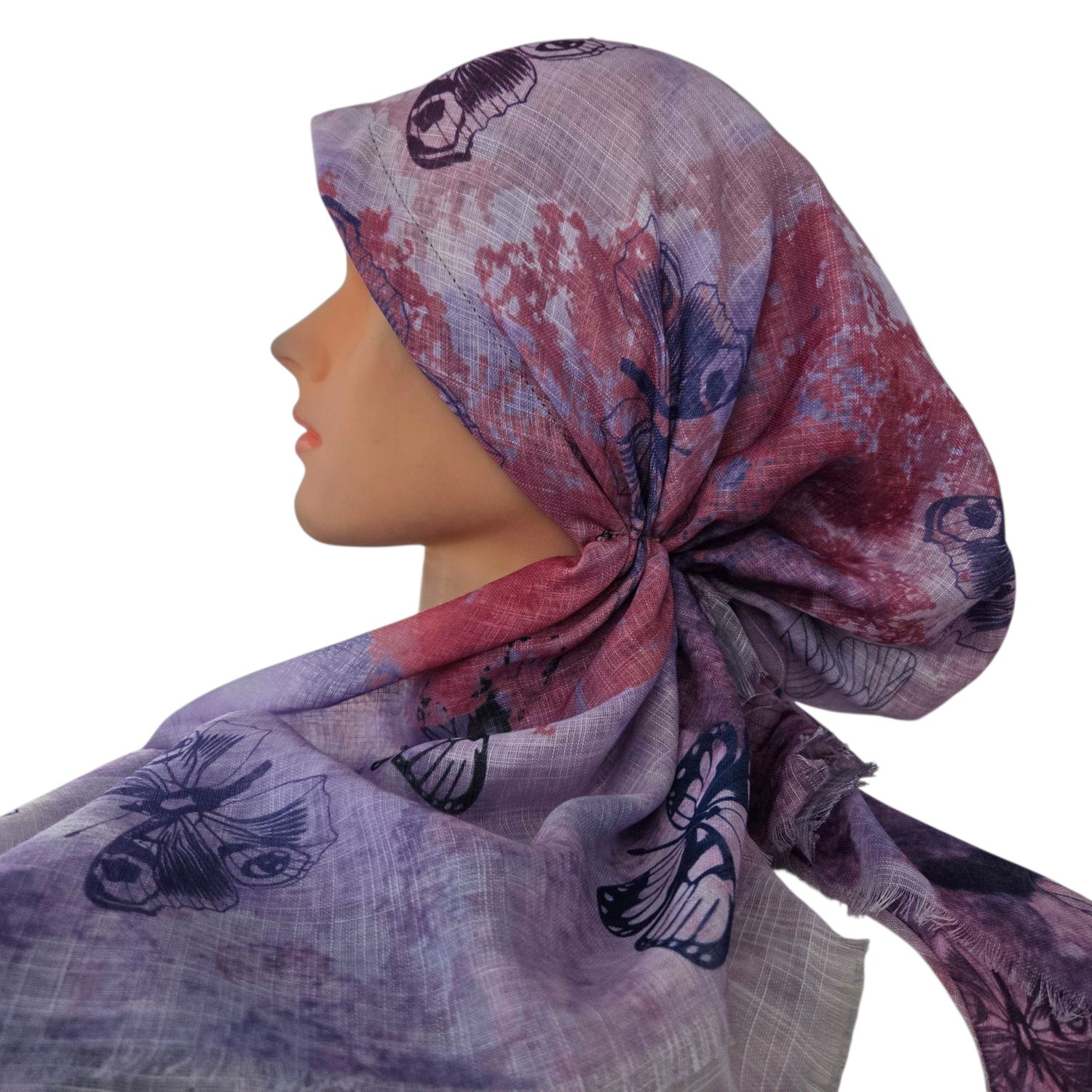 Pinks shaded w/butterflies - soft fringes pretied tichel