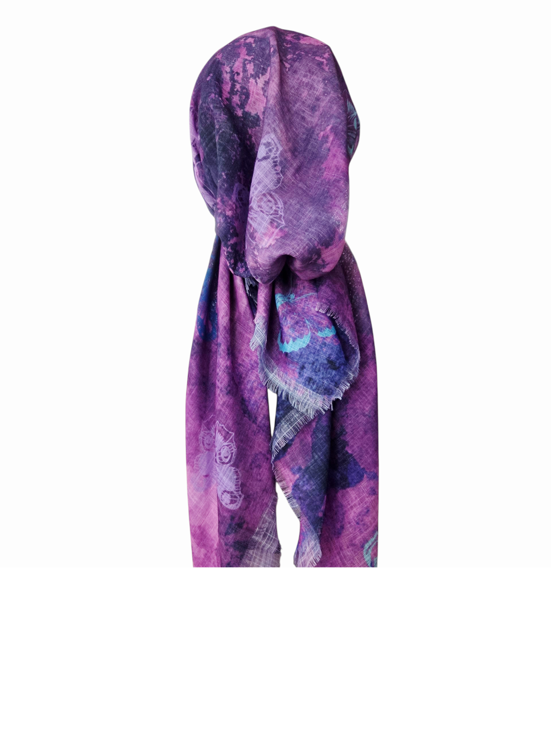 Dark pink shaded w/butterflies - soft fringes pretied tichel