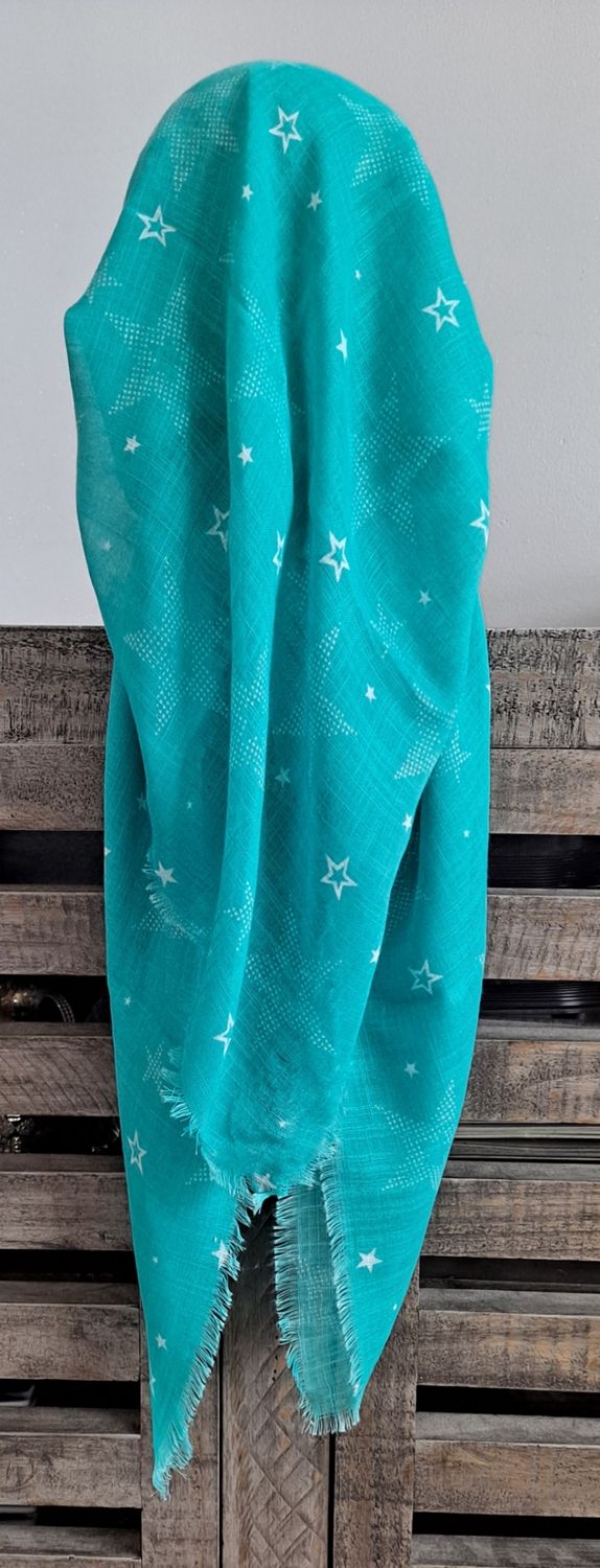 Sea green starred soft fringed - long back pre-tied kerchief w/band sewn in