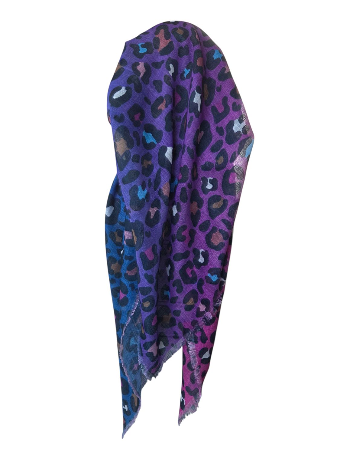Purple shaded leopard - long back pre-tied kerchief w/band sewn in  -  soft fringed edges material