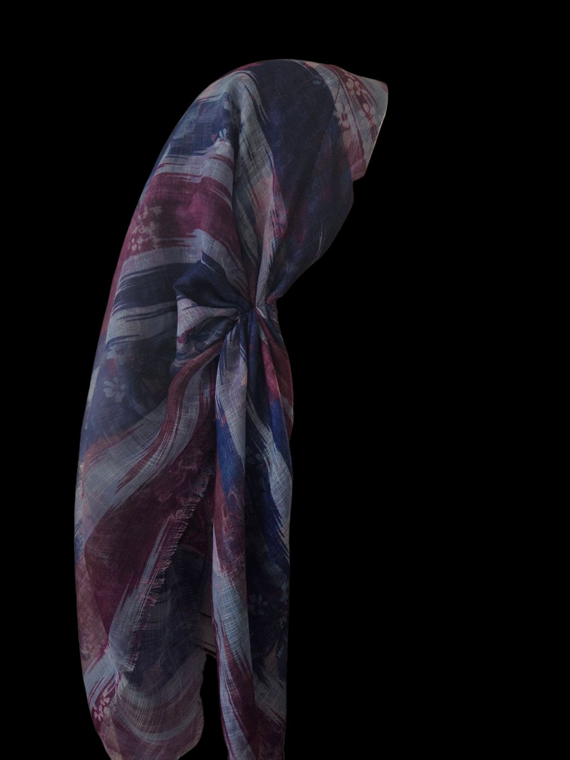 Blues n'more -  long back pre-tied kerchief w/band sewn in  -  soft fringed edges material