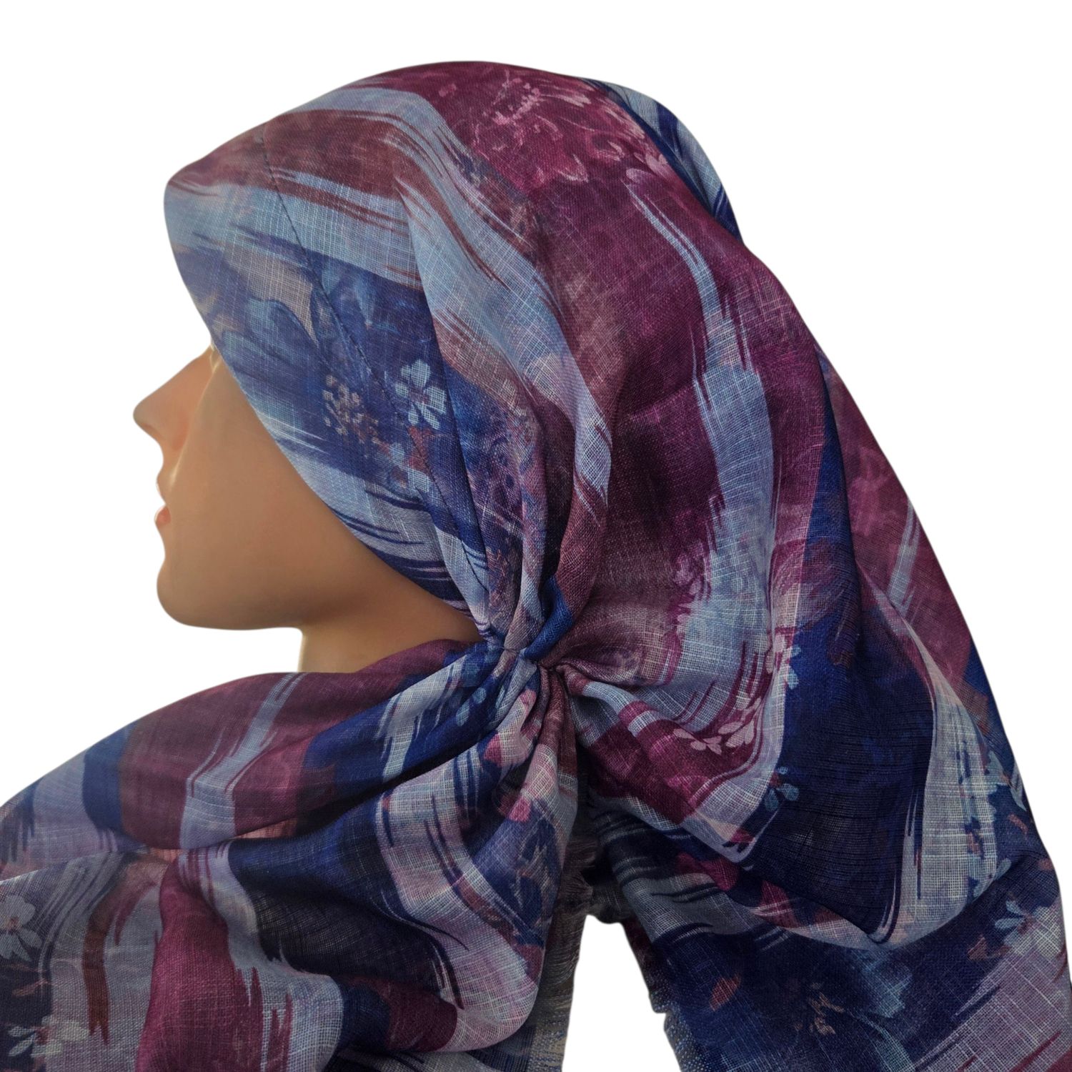 Blues n'more -  long back pre-tied kerchief w/band sewn in  -  soft fringed edges material