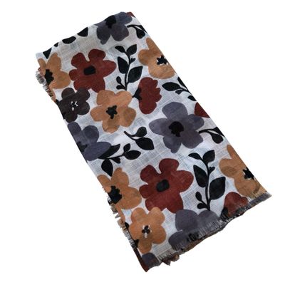 Gray seasonally colored floral -  soft fringed tichel