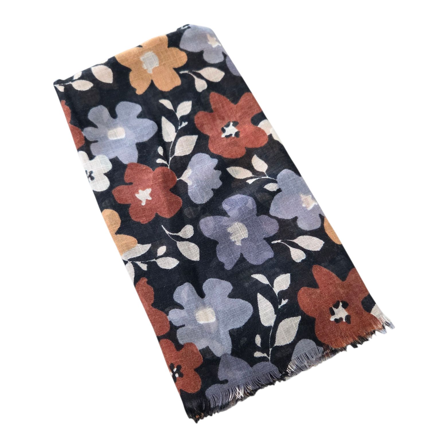 Black/brown seasonally colored floral -  soft fringed tichel