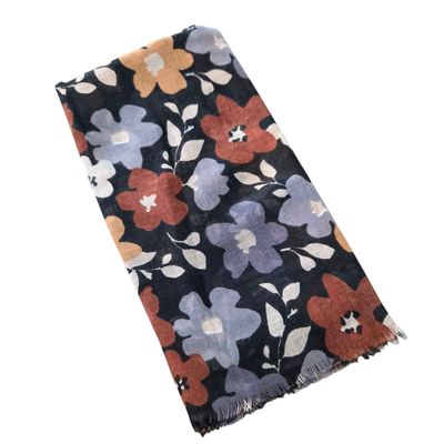 Black/brown seasonally colored floral -  soft fringed tichel