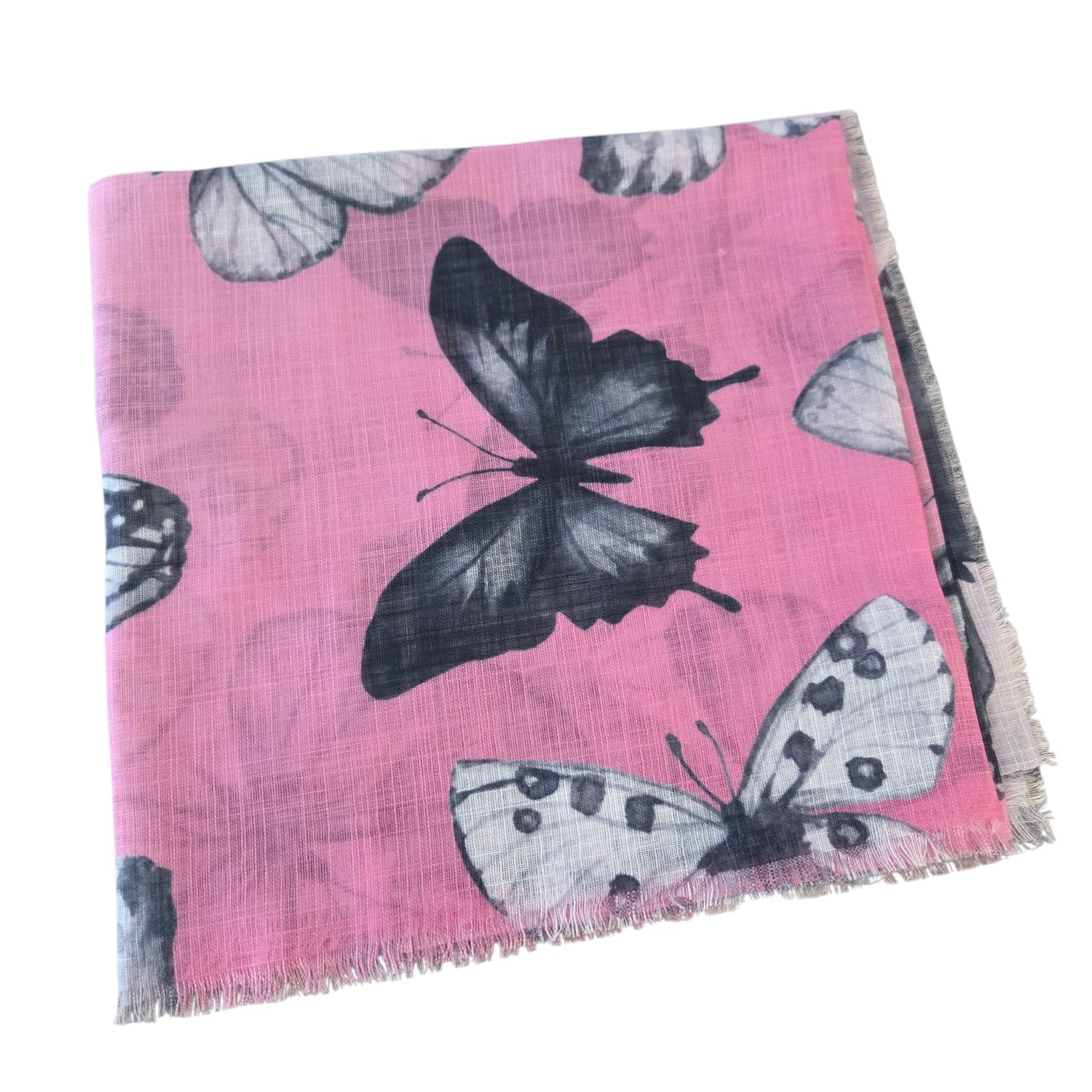 Light Pink - shaded butterflies patterned -  soft fringed tichel