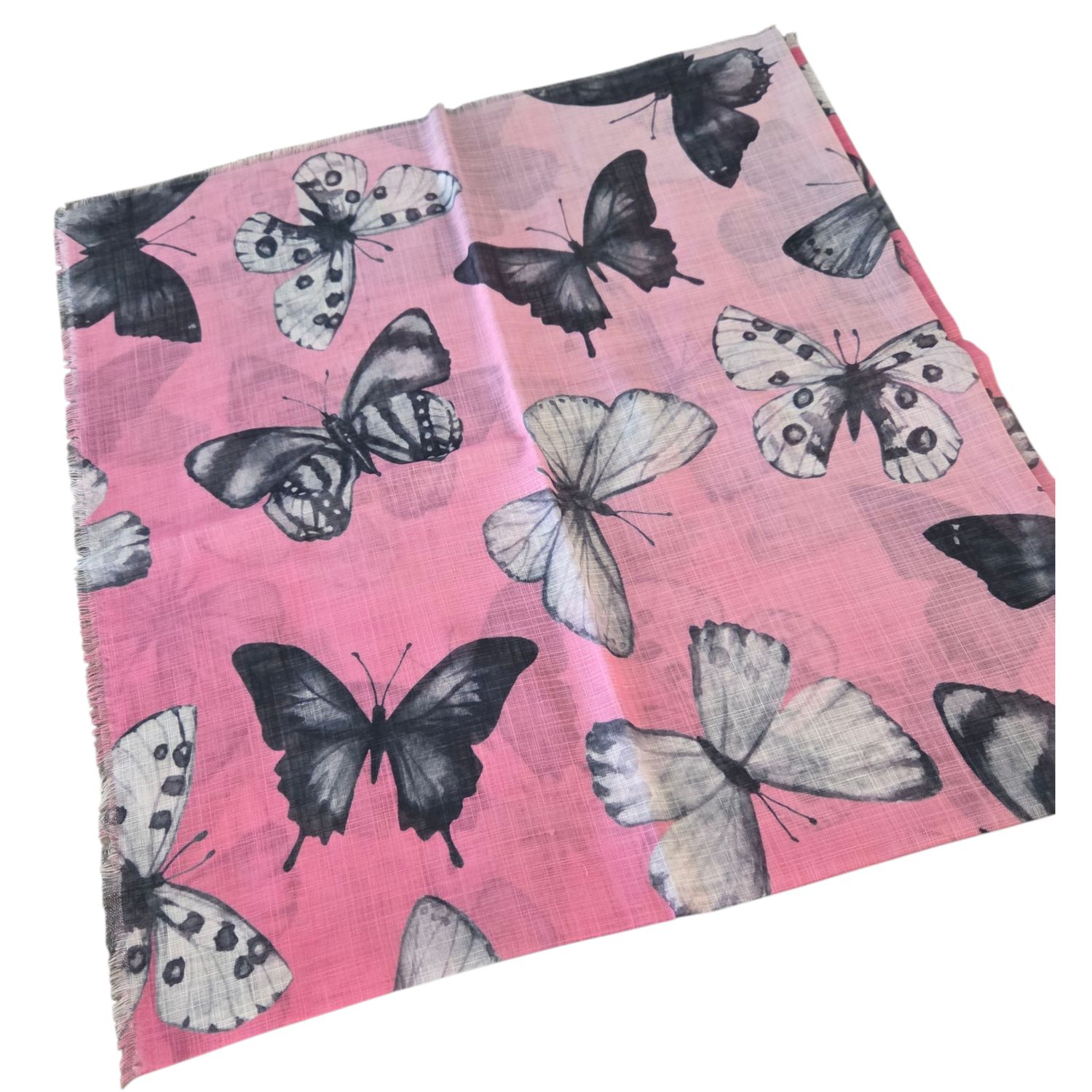 Light Pink - shaded butterflies patterned -  soft fringed tichel