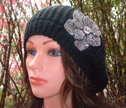 Chic beret black with sparkle