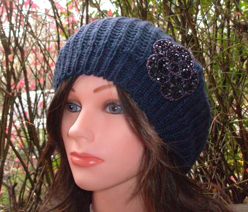 Chic beret navy blue single layer