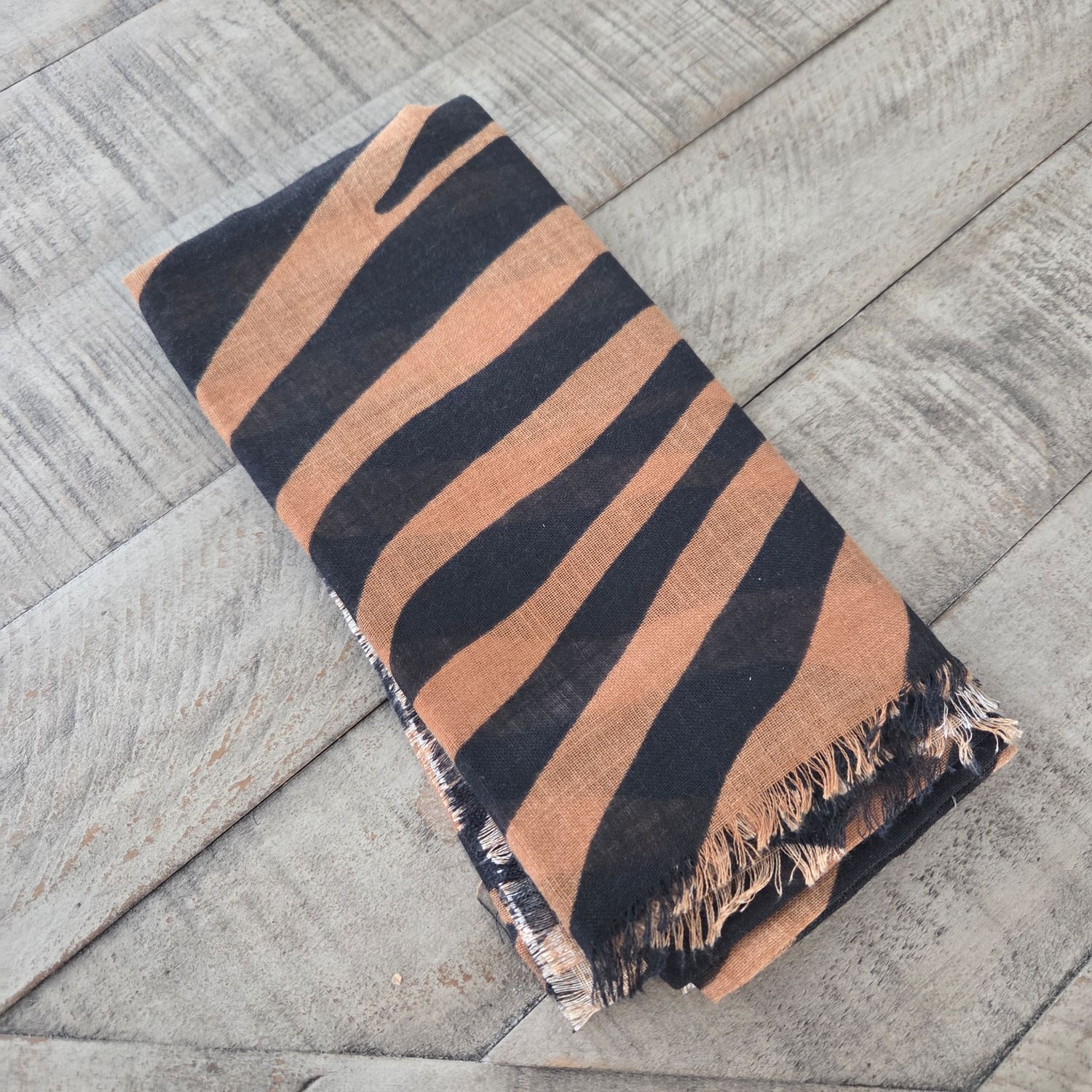 Gold zebra patterned -  soft fringed tichel