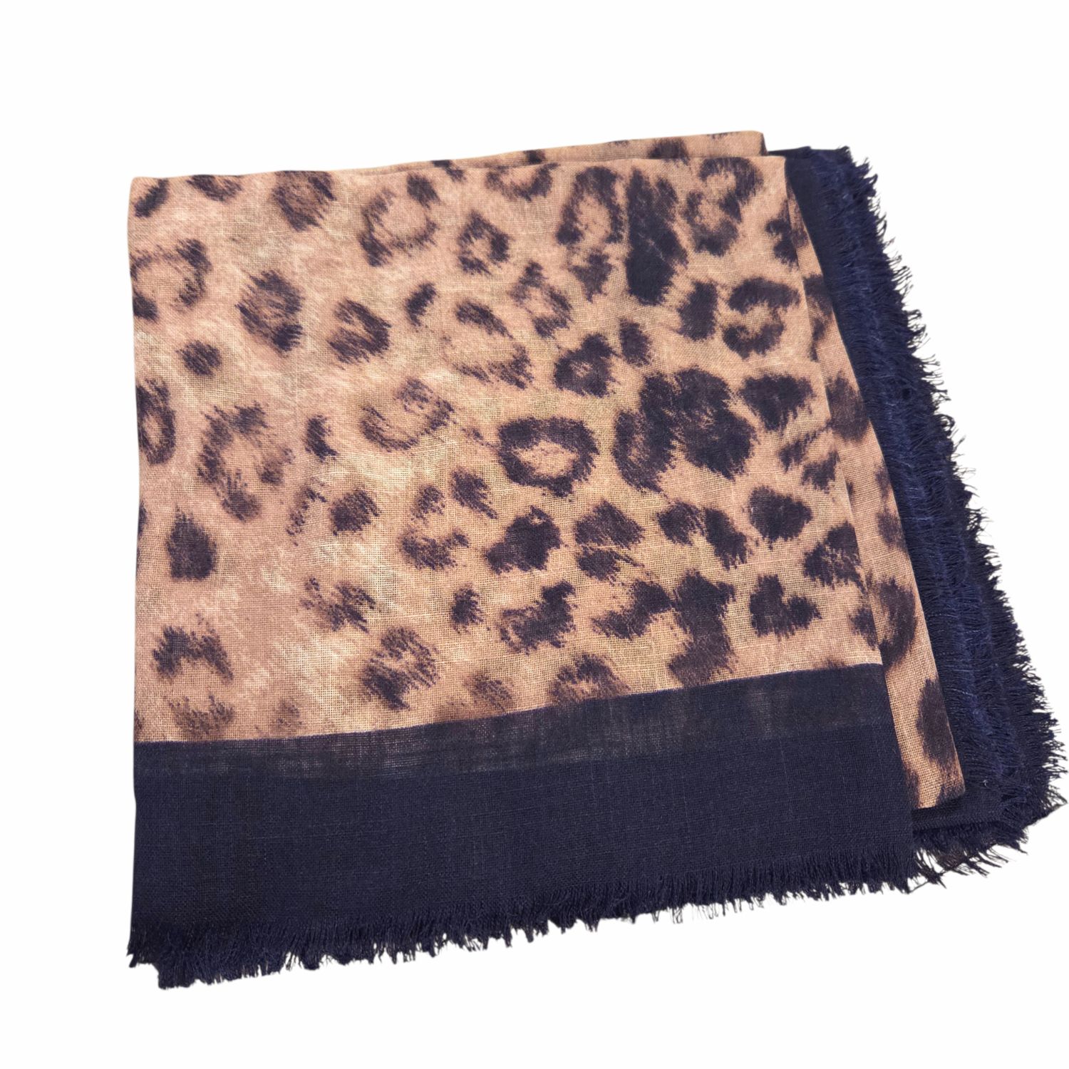 Navy - luxe leopard -  soft fringed tichel