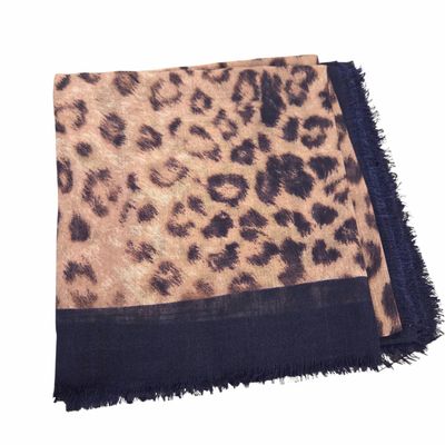 Navy - luxe leopard -  soft fringed tichel