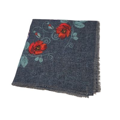 Denim/aqua- floral whispers -  soft fringed tichel