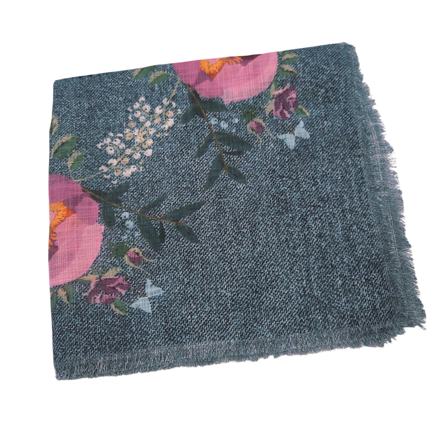 Green - floral whispers -  soft fringed tichel