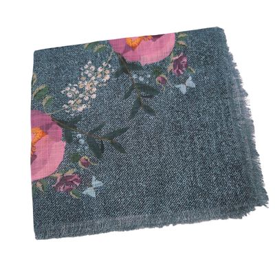 Green - floral whispers -  soft fringed tichel