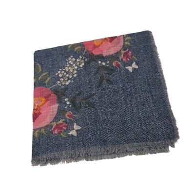 Denim - floral whispers -  soft fringed tichel