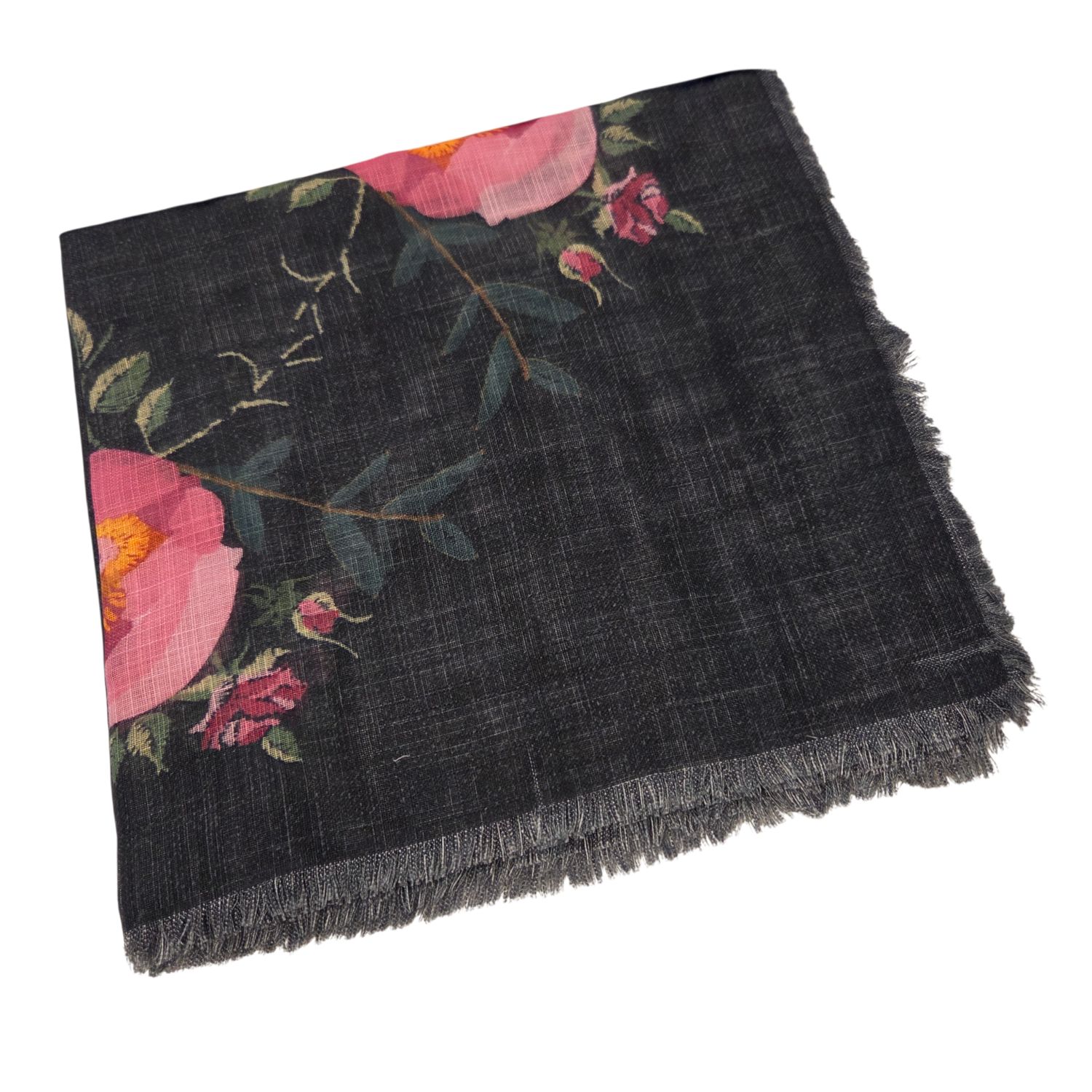 Black - floral whispers -  soft fringed tichel