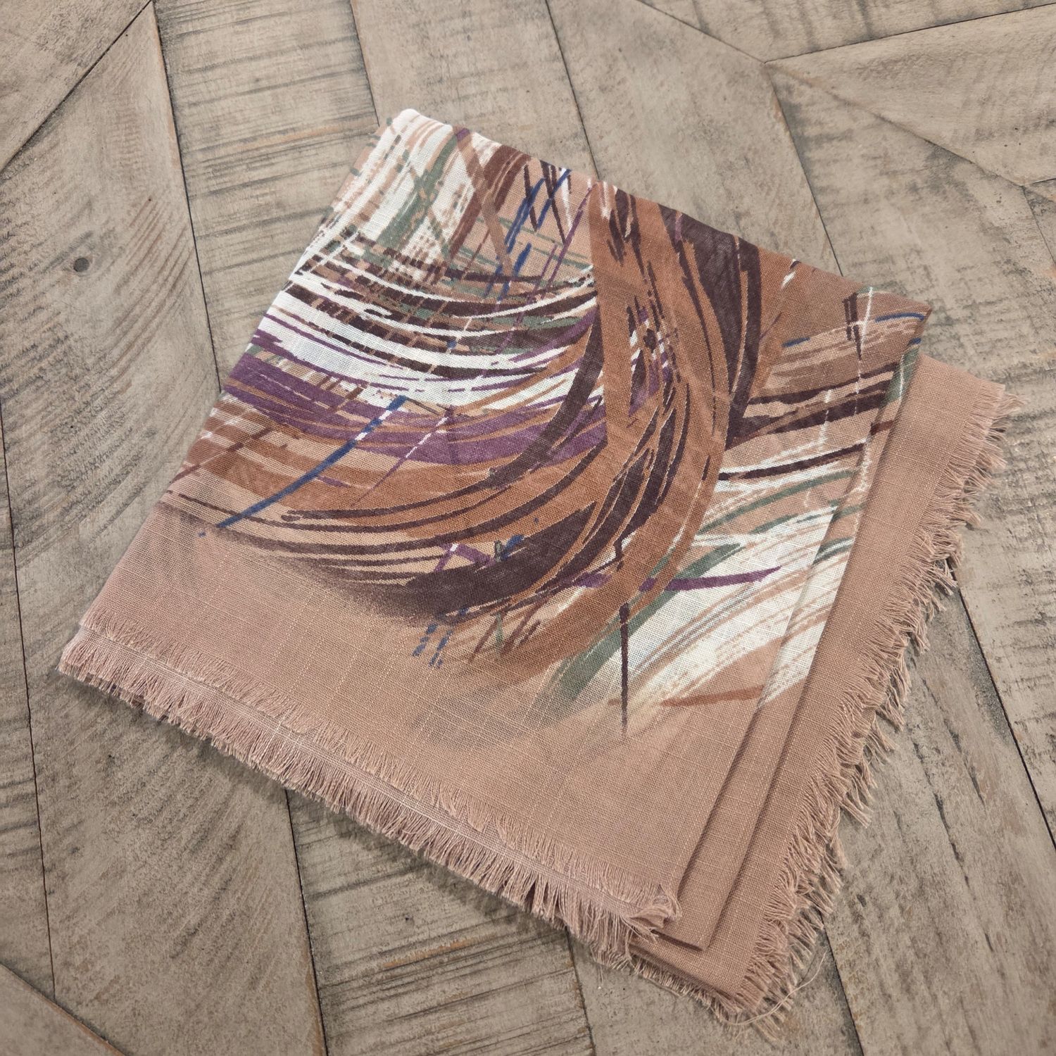 Tan - Fall Brushstrokes -  soft fringed tichel