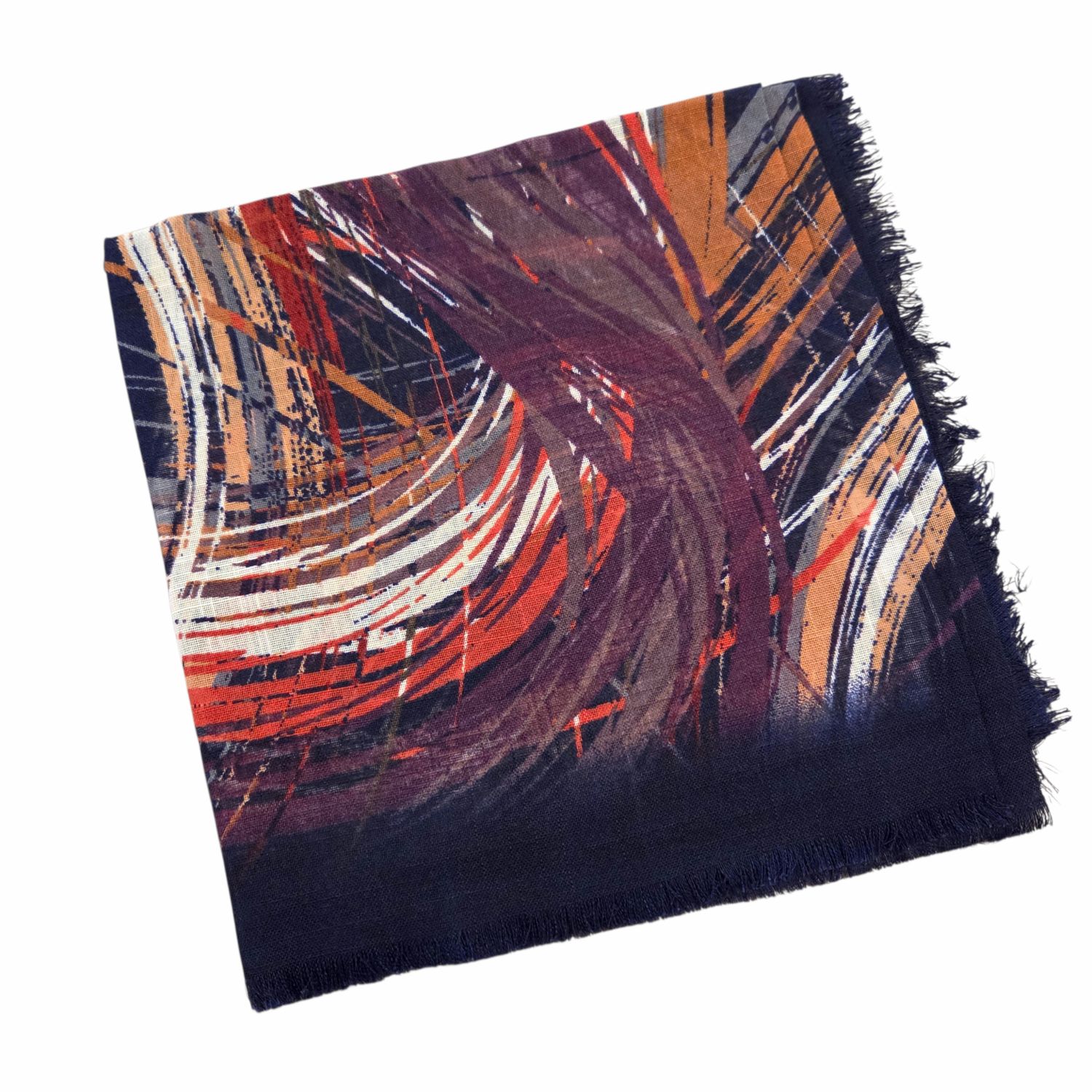 Navy - Fall Brushstrokes -  soft fringed tichel