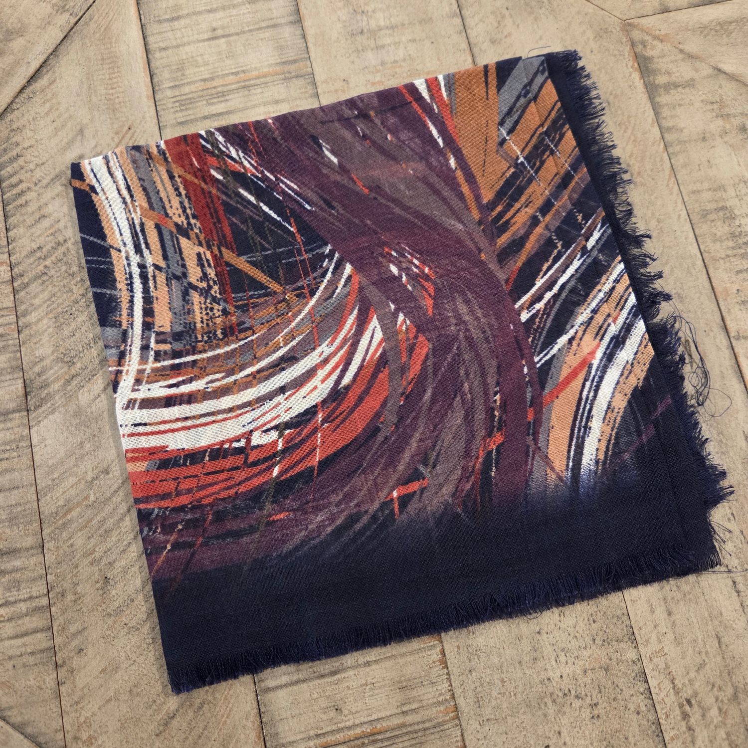 Navy - Fall Brushstrokes -  soft fringed tichel