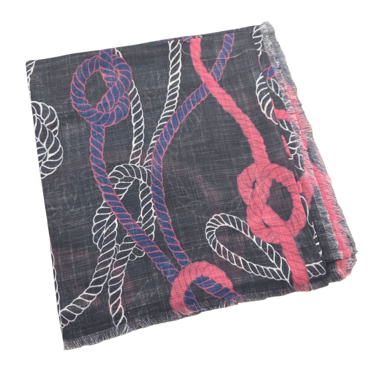 Black/hot pink - rope motif -  soft fringed tichel