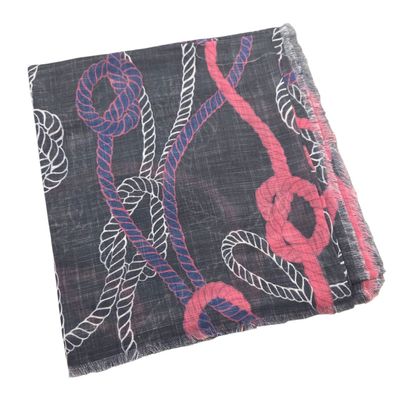 Black/hot pink - rope motif -  soft fringed tichel