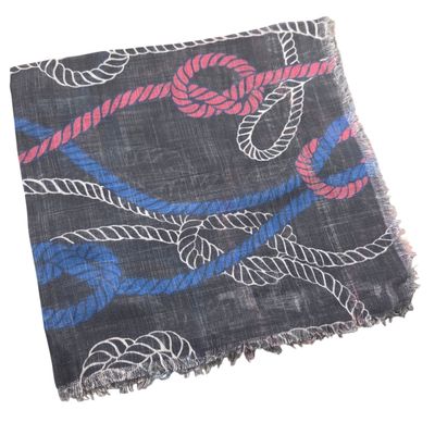 Black/blue - rope motif -  soft fringed tichel