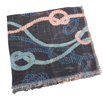 Black/sea green - rope motif -  soft fringed tichel