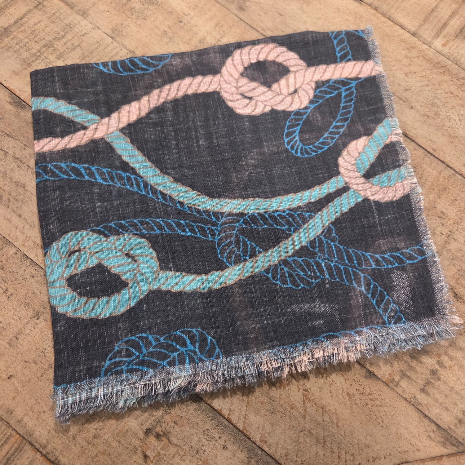 Black/sea green - rope motif -  soft fringed tichel