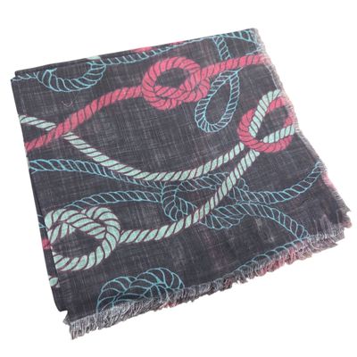 Black/green - rope motif -  soft fringed tichel