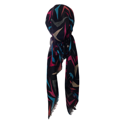 Black - geometric breeze -  soft fringes pretied tichel