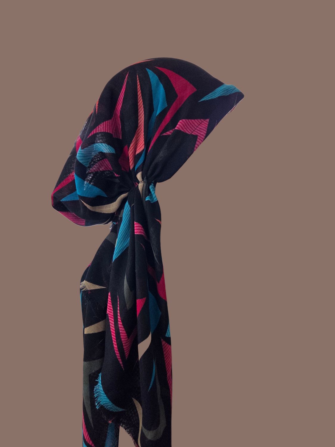 Black - geometric breeze -  soft fringes pretied tichel